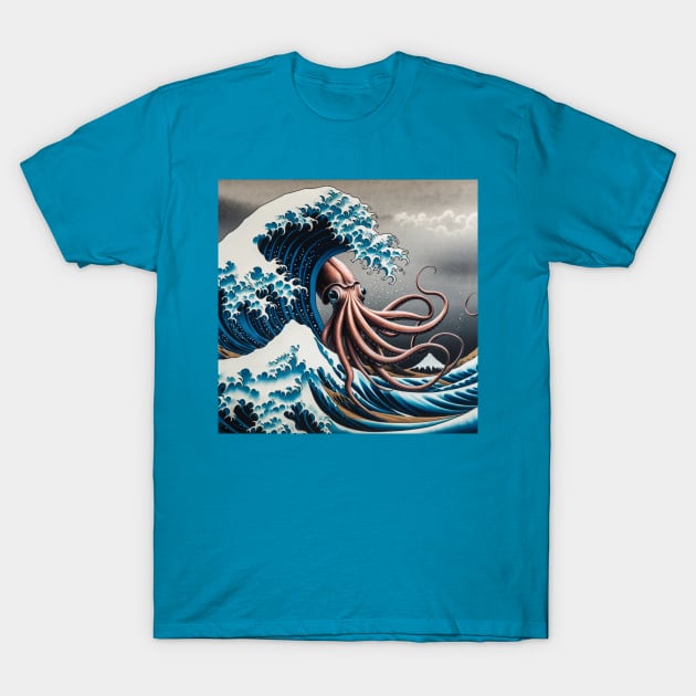 Kanagawa Giant Squid wave - Funny Mythical Sea Creature Meme T-Shirt by Edd Paint Something